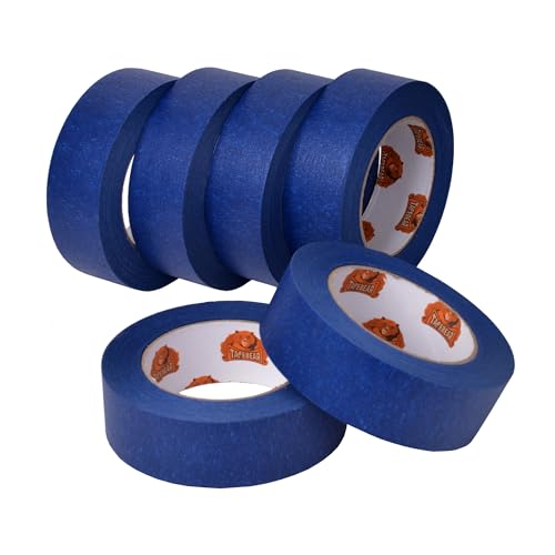 TAPEBEAR UV Beständig Malerkrepp, Blaues Maler Klebebänder Für Malerarbeiten, Saubere Kanten, Keinerlei Rückstände,Abklebeband Blau Malerabdeckband Wasserdicht, 36mm x 60yard, 6Rollen von TAPEBEAR
