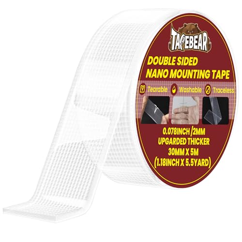 TAPEBEAR Nano Klebeband 30mm x 5m doppelseitig Handabreißbar 2mm dick wiederverwendbar rückstandsfrei für Bilder Poster Teppiche Deko spülmaschinenfest haftverstärkend von TAPEBEAR