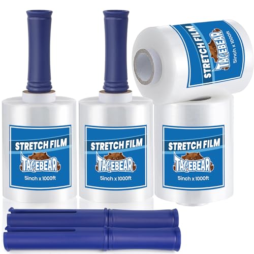 TAPEBEAR Stretchfolie mit Griff 127mm x 305m, Transparente Wickelfolie Mini-Hand-Stretchfolie Palettenfolie Kunststofffolie Verpackungsfolie Schrumpffolie für Möbel Versand, 4 Rollen TAPEBEAR Stretchfolie mit Griff 127mm x 305m, Transparente Wickelfolie Mini-Hand-Stretchfolie Palettenfolie Kunststofffolie Verpackungsfolie Schrumpffolie für Möbel Versand, 4 Rollen von TAPEBEAR