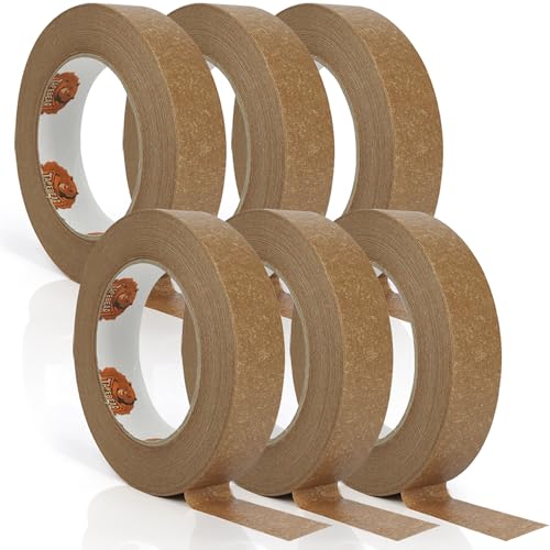 TAPEBEAR Umweltfreundliches Kraftpapier-Klebeband (24mm x 50m, 6 Rollen), recycelbar | Beschreibbare Verpackungsband für Versand, Maskieren & Verpacken,Ungestrichene Oberfläche von TAPEBEAR