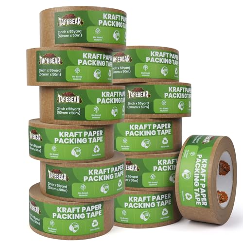 TAPEBEAR Umweltgerechtes Kraftpapier Klebeband 50m x 50mm, 12Rollen Biobasiertes Material Braun Paketband Abbaubar Papier Klebeband Verpackungsband zum Verschließen von Verpackungen TAPEBEAR Umweltgerechtes Kraftpapier Klebeband 50m x 50mm, 12Rollen Biobasiertes Material Braun Paketband Abbaubar Papier Klebeband Verpackungsband zum Verschließen von Verpackungen von TAPEBEAR