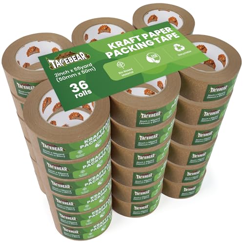 TAPEBEAR Umweltgerechtes Kraftpapier Klebeband 50m x 50mm, 36Rollen Biobasiertes Material Braun Paketband Abbaubar Papier Klebeband Verpackungsband zum Verschließen von Verpackungen TAPEBEAR Umweltgerechtes Kraftpapier Klebeband 50m x 50mm, 36Rollen Biobasiertes Material Braun Paketband Abbaubar Papier Klebeband Verpackungsband zum Verschließen von Verpackungen von TAPEBEAR
