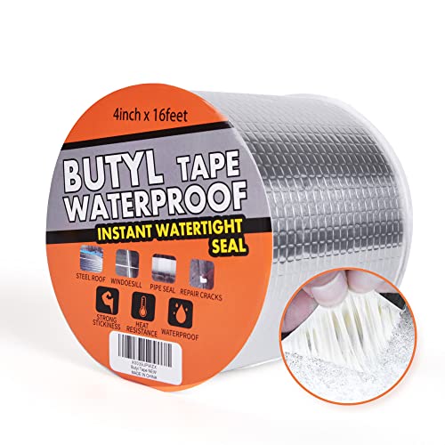 TAPEBEAR Wasserdichtes Butylband, Starkes Selbstklebendes DichtungsbäNder, Silber Aluminium Klebeband Zur Reparatur Für Dachleckage Oberflächenriss Wohnwagen Rohr Glas Fenster, 4inch x 16feet von TAPEBEAR
