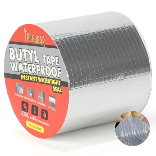 TAPEBEAR Wasserdichtes Butylband 100mmx5m, Wasserdichtes Starkes Selbstklebendes DichtungsbäNder, Silber Aluminium Klebeband Zur Reparatur Für Dachleckage, Oberflächenriss, Fensterbankspalt, Rohrbruch TAPEBEAR Wasserdichtes Butylband 100mmx5m, Wasserdichtes Starkes Selbstklebendes DichtungsbäNder, Silber Aluminium Klebeband Zur Reparatur Für Dachleckage, Oberflächenriss, Fensterbankspalt, Rohrbruch von TAPEBEAR