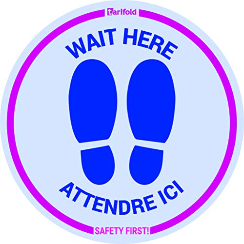 Tarifold Fr 197868 Aufkleber für Bodenmarkierung "Wait Here/Warten" Ø 350 mm | glatter Boden | soziale Abstand: Geschäfte, Büros | Hochwertiger Klebstoff, starker Halt, leicht zu entfernen, 2 Stück von Djois