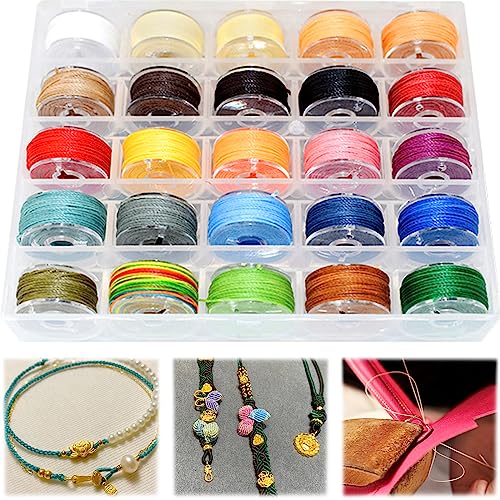 25 Rollen Gewachste Baumwollschnur 0,55mm Makramee Armband Garn Fäden Polyesterschnur Schmuckband Wachsband Baumwollkordel Schnur für Armbänder DIY Selber Basteln Leder Nähen Machen, 10m pro Farbe von TARKDAK