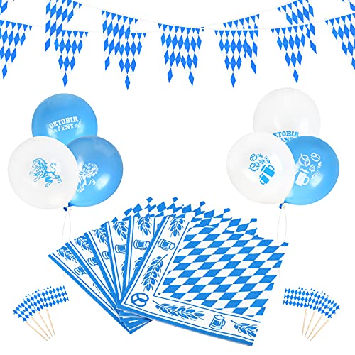 TAROME 115Stk Oktoberfest Deko Set, Oktoberfestdeko Wimpel Girlande blau/weiß Luftballon Fähnchen Pick Oktoberfest Papierserviette Bayrisch Stil für Oktoberfest Outdoor Wiesn Party TAROME 115Stk Oktoberfest Deko Set, Oktoberfestdeko Wimpel Girlande blau/weiß Luftballon Fähnchen Pick Oktoberfest Papierserviette Bayrisch Stil für Oktoberfest Outdoor Wiesn Party von TAROME