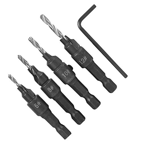 Counter Sink Drill Bit für Holz, Metallbohrer Bit Set für Stahl 4pcs Kohlenstoffstahlbohrer Kit Hex Shank Countersink Bohrbit Set 6-12# Carbide Drill-Bohrer mit Sechskantschlüssel Counter Sink Drill Bit für Holz, Metallbohrer Bit Set für Stahl 4pcs Kohlenstoffstahlbohrer Kit Hex Shank Countersink Bohrbit Set 6-12# Carbide Drill-Bohrer mit Sechskantschlüssel von TARSHYRY
