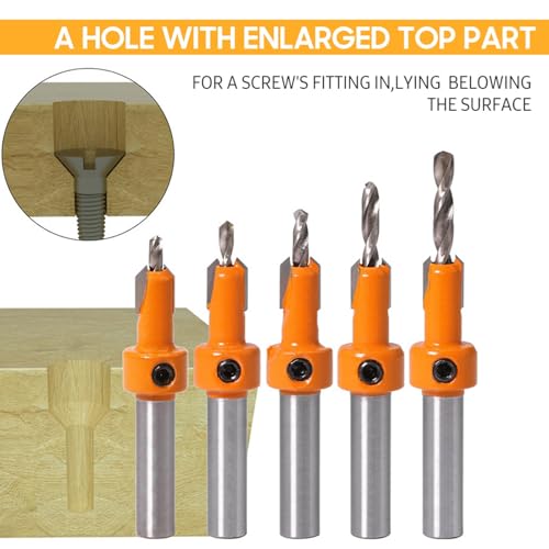 Countersink -Bohrer -Bit Set, Stücke Verfügbare Kombinationen mit Hoher Härte Kohlenstoffstahlschaft und Legierungsspitzen Plus Bits für Holzbearbeitung Carpentry Bohrungen (5PCS) von TARSHYRY