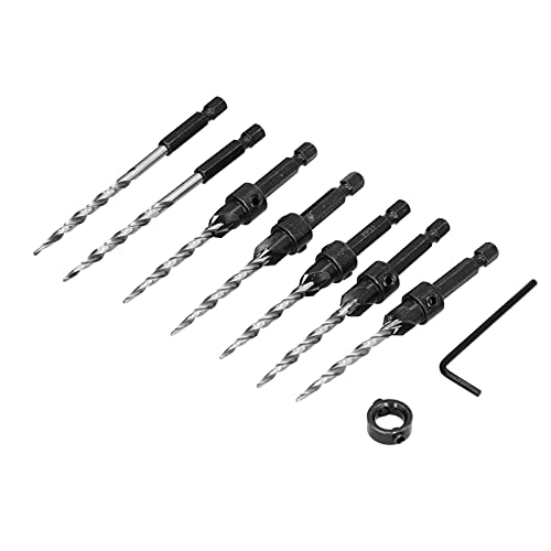 Holz Countersink Bohrbohrer Bit Set Einstellbar Verjüngte 1/4 Hex -Schaft mit Kragenschlüssel 11/64 Zoll Schnelles und Effizientes Bohrwerkzeug für Holzbearbeitung von TARSHYRY