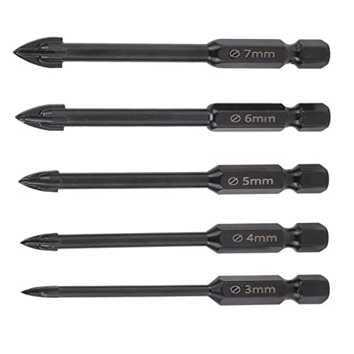 Mauerwerk Drill Bohrbit Set, Glasbohrbit Bit Home Improvement Tile Drill Bit, Elektrische Sprühfarbenbohrmaschine, Zementbohrbitset mit Kreuzwinkel -Design -Kachelbohrer Zum Bohren (BLACK) von TARSHYRY