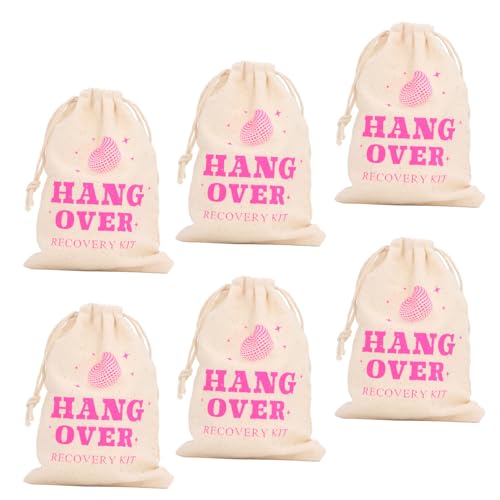 TARSHYRY 6er-Pack Junggesellenabschieds-Beutel mit Kordelzug, Junggesellenabschied-Geschenktüten, Leinenbeutel mit Kordelzug für Brautpartys und Junggesellenabschiede (Hang Over) von TARSHYRY