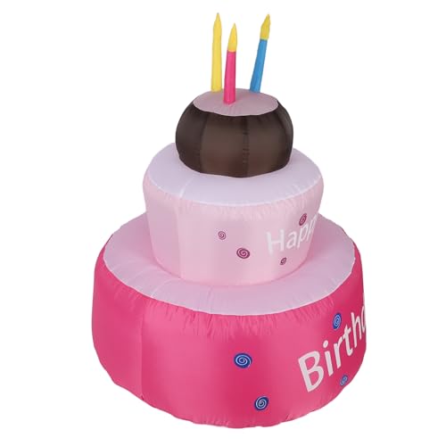 TARSHYRY Alles Gute Zum Geburtstag Aufblasbar, Kuchen mit Kerzenparty -Dekorationen Im Freien Geburtstagdekor mit LED Light IP44 Blow Yard Decoration für (EU-Stecker 220–240 V) von TARSHYRY