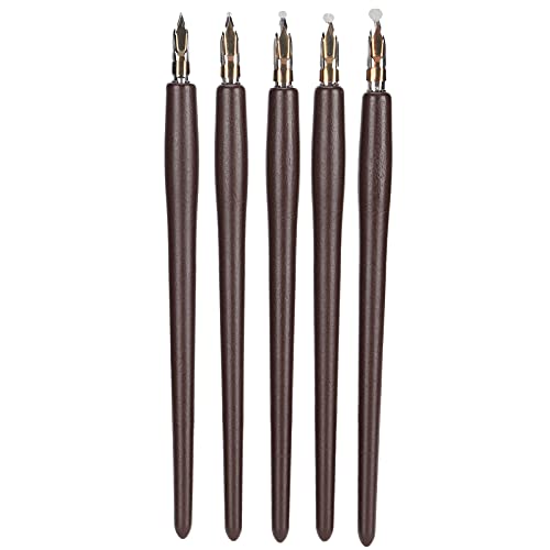 TARSHYRY Kalligraphie Stift, Dip Stift Tinte Holzhandle Dip Home Office Kunstmalerei Kalligraphie Brunnen Set mit Aufbewahrungsbox Zum Schreiben von Malerzeichen Skizze (Braune dicke Holzstangen) von TARSHYRY