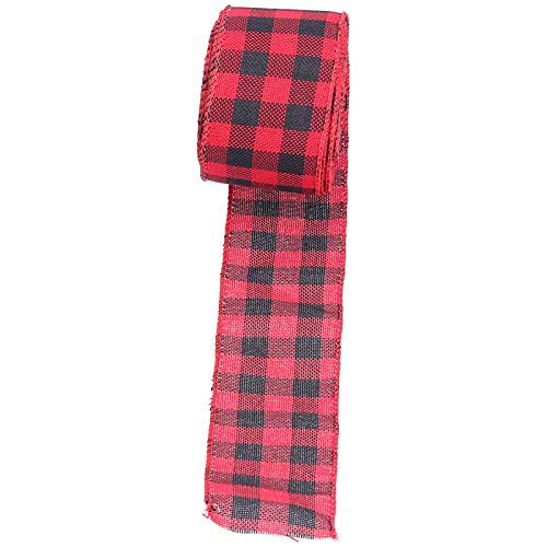 TARSHYRY Weihnachtsbänder, Verdrahtete Band Dekorative Plaid -Band Wickelbänder Plaidband Gingham Ribbon für DIY -Verpackung, Weihnachtsfest Handwerksdekoration, 196,9x2,0in (Schwarz Rot) von TARSHYRY
