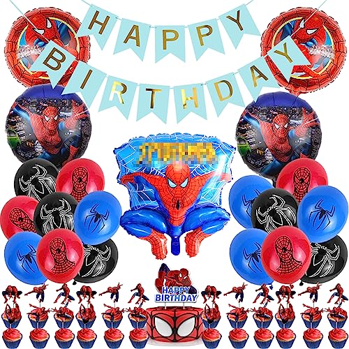 TASAHNI 58 Stück Spiderman Geburtstag Luftballon Geburtstag Anime Luftballon Junge Geburtstag Kit Wiederverwendbar mit Cupcake Toppers für Kindergeburtstage Feste Jubiläen Themenpartys von TASAHNI