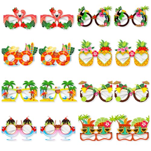 TASHELLS 16er Hawaii Party Brille, Hawaii Deko,Papier Foto Requisiten Für Und Erwachsene Kinder, Party Zubehör Brillen Für Sommerfest, Poolparty, Beach Party (16) von TASHELLS