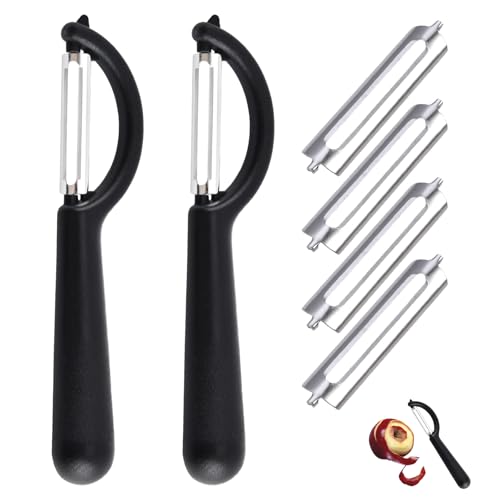 2 Stück P Schäler Set mit 4 Ersatzklingen, Edelstahlschäler Set für Gemüse Obst Sparschäler für Gemüse P Sparschäler Linkshänder Kartoffelschäler für Spargelschäler Schälmesser für Gemüseschäler von TASSFROO