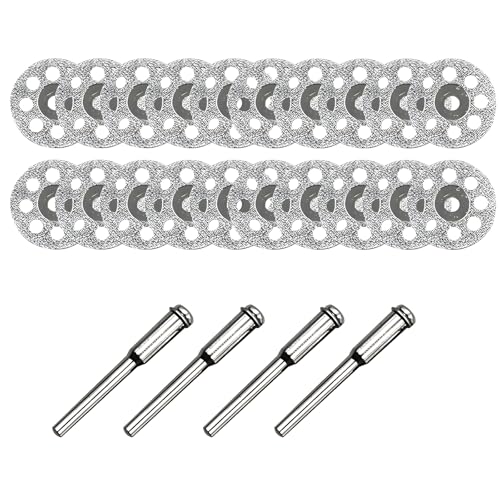 20 Stück Diamant Trennscheiben, 22 mm Mini Diamantscheibe Kreissägeblatt Diamant Schleifscheibe Zubehör mit 4 Stück 3 mm Dorn für Rotationswerkzeug Fliese Glas Stein Holz von TASSFROO