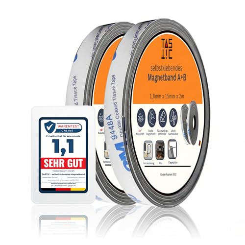 TASTIC Magnetband selbstklebend A+B für Fliegengitternetze extra stark (2+2 m) selbstklebendes Magnetklebeband mit Gegenstück A und B für Moskitonetze, Magnetklebebänder mit 3M Kleber Fliegennetze von TASTIC