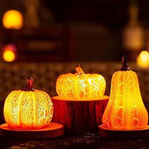 TATAFUN 3 Stück Herbst Deko Kürbis Laterne, Kürbis Halloween Deko, Kürbis Beleuchtet, Herbstdeko Tisch für Tischdeko, Kürbis Deko Outdoor, Herbstdeko Innen, für Home, Party, Halloween Party von TATAFUN