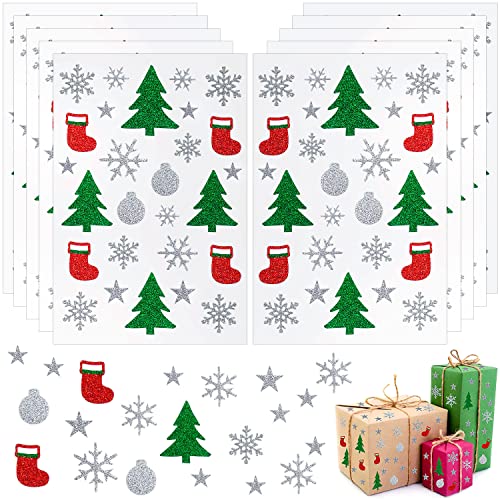 Weihnachts Sticker, 10PCS Weihnachten Glitzer Stickers, Weihnachtsaufkleber Schneeflocke Aufkleber Stern Sticker für Weihnachten Geschenk Mitgebsel Deko von TATAFUN