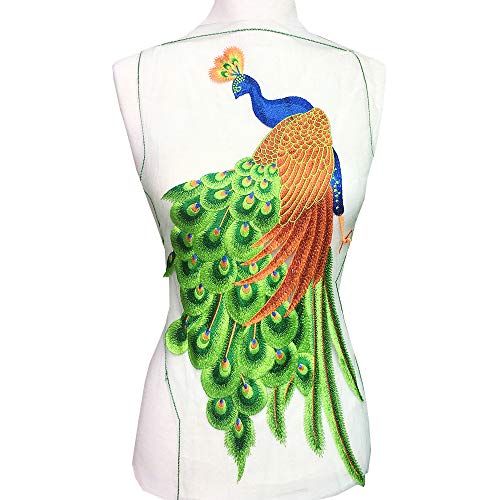 Pfau Stickerei Patch Spitze groß bestickt Applikation Vogel Patches für Kleidung Parches Bordados Kleid, Chi-pao DIY (grün) von TATEELY