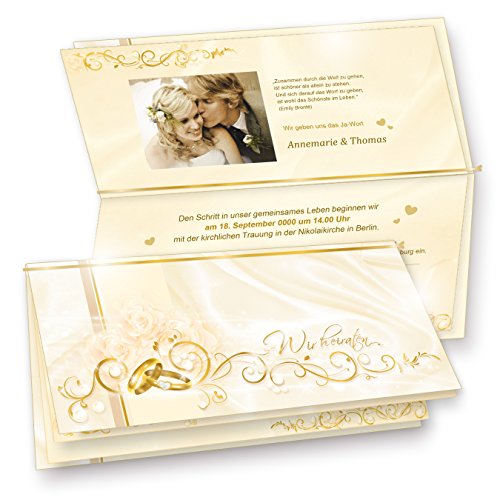tatmotive Einladungskarten Hochzeit PERLMUTT (10 Sets) 10 Einladungen mit Einlegeblätter zum selbst bedrucken und inkl. Umschläge von tatmotive