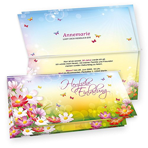 tatmotive FLORENTINA Einladungskarten Geburtstag (10 Sets) selbst bedruckbar, mit Umschlag, Blumen bunt von tatmotive