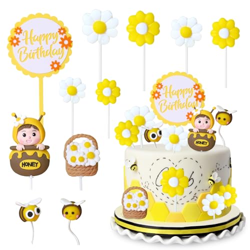 Bee Cake Toppers, 11 Stück Biene Kuchen Topper, Bee Gänseblümchen Torte Deko, Happy Birthday Tortendeko, Bee Thema Tortendeko für Baby Kinder Jungen Mädchen Partydekoration Bee Cake Toppers, 11 Stück Biene Kuchen Topper, Bee Gänseblümchen Torte Deko, Happy Birthday Tortendeko, Bee Thema Tortendeko für Baby Kinder Jungen Mädchen Partydekoration von TAXTYHRE