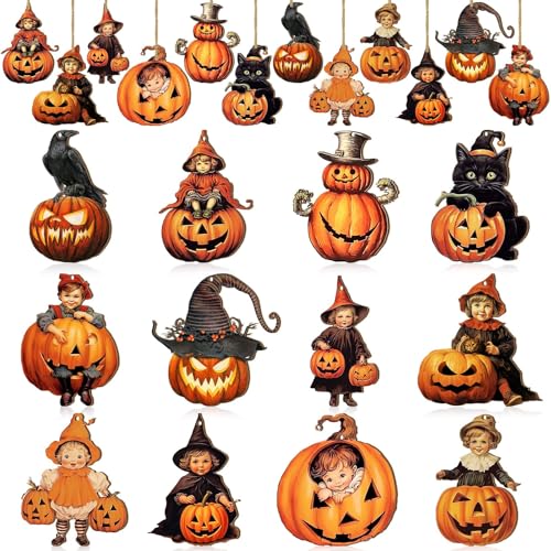 TAXTYHRE 24 Stück Anhänger Halloween Holz, Halloween Baumschmuck, Herbst Kürbis Katze Hängend Deko, mit Seil, für Herbst Innen Außen Garten Party Dekoration TAXTYHRE 24 Stück Anhänger Halloween Holz, Halloween Baumschmuck, Herbst Kürbis Katze Hängend Deko, mit Seil, für Herbst Innen Außen Garten Party Dekoration von TAXTYHRE