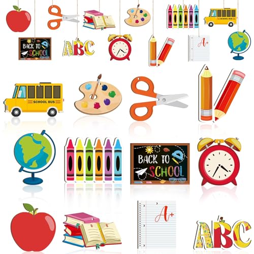 TAXTYHRE 24 Stück Einschulung Deko, Schulanfang ABC Bücher Bleistifte Hängende Girlande, Holz Einschulung Deko, Schulanfang Deko für Mädchen und Junge Schule Klassenzimmer Partyfeiern(B) von TAXTYHRE