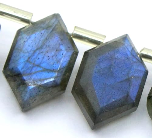 Natürliche, flache, facettierte Labradorit-Perlen, sechseckig, 13 Stück (8 x 13 mm), zur Schmuckherstellung von TAYYIB GEMS
