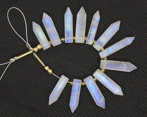 Natürliche 12 Stück glatte, weiße, beidseitige Regenbogen-Edelsteinperlen, Größe ca. 5 x 18 mm bis 5 x 23 mm, ideal für Schmuckherstellung und Bastelarbeiten Natürliche 12 Stück glatte, weiße, beidseitige Regenbogen-Edelsteinperlen, Größe ca. 5 x 18 mm bis 5 x 23 mm, ideal für Schmuckherstellung und Bastelarbeiten von TAYYIB GEMS