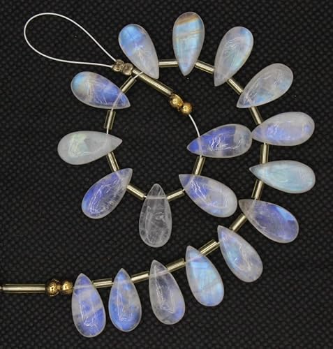 Natürliche Briolette-Edelsteinperlen, glatt, weiß, Regenbogen-Mondstein, Birnenform, 7 x 15 mm, für Schmuckherstellung, 18 Stück von TAYYIB GEMS