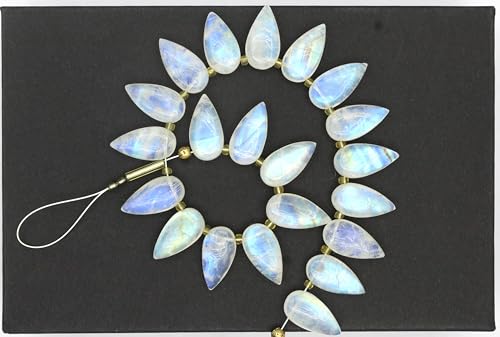 Natürliche Briolette-Edelsteinperlen, glatt, weiß, Regenbogen-Mondstein, Birnenform, 8 x 16 mm, für Schmuckherstellung, 20 Stück von TAYYIB GEMS