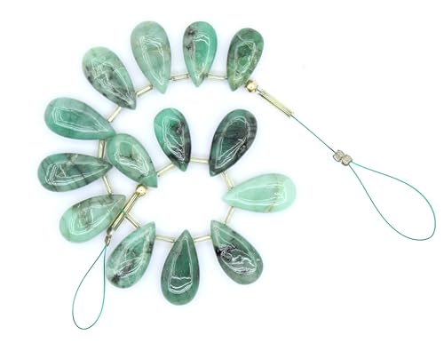 Natürliche Smaragd-Birnenperlen, glatt, 9 x 18 mm bis 8 x 16 mm, Edelstein für die Schmuckherstellung, 14 Stück Natürliche Smaragd-Birnenperlen, glatt, 9 x 18 mm bis 8 x 16 mm, Edelstein für die Schmuckherstellung, 14 Stück von TAYYIB GEMS