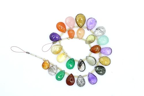 Natürliche facettierte Edelsteinperlen, Birnenform (9 x 12 mm bis 13 x 17 mm), Grün, Blau, Amethyst und Orange Mondstein, ideal für Schmuckherstellung, 25 Stück von TAYYIB GEMS