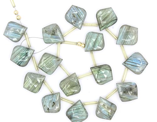 Natürliche facettierte Labradorit-Edelsteinperlen in Blattform, 16 Stück (15 x 18 mm) für Schmuckherstellung von TAYYIB GEMS