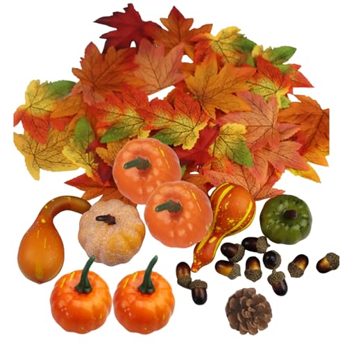 TAZIZI Mini-Kürbisse, Herbstdekor-Set, realistische Kürbisse, Blätter, Eicheln, Tannenzapfen, für Halloween, Erntedankfest, Herbsternte, Heimdekoration TAZIZI Mini-Kürbisse, Herbstdekor-Set, realistische Kürbisse, Blätter, Eicheln, Tannenzapfen, für Halloween, Erntedankfest, Herbsternte, Heimdekoration von TAZIZI