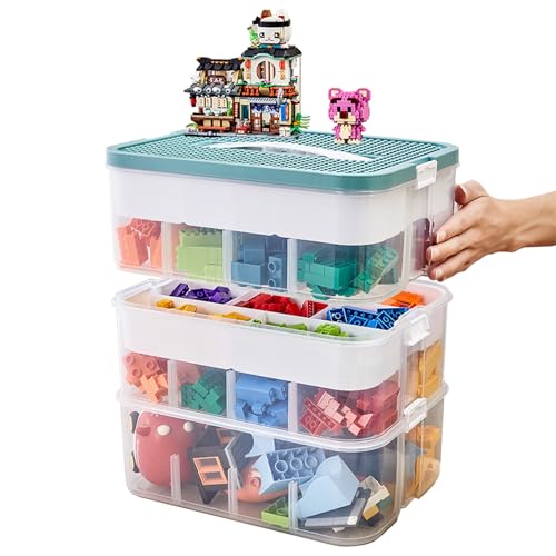 3 Stufen Aufbewahrungsbox für Lego Bausteine Stapelbar Legosteine Organizer mit Bausteinplatten-Deckel Transparent Sortierbox mit Fächern Multifunktional Box für Schmuck Malpinsel Kleine Figuren 3 Stufen Aufbewahrungsbox für Lego Bausteine Stapelbar Legosteine Organizer mit Bausteinplatten-Deckel Transparent Sortierbox mit Fächern Multifunktional Box für Schmuck Malpinsel Kleine Figuren von TAZZOR