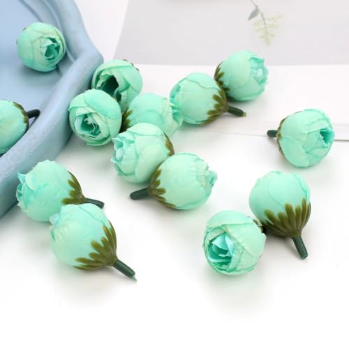 Seidenblumen, Rote Rosenköpfe, künstliche Blumen, Großpackung, 50 Stück, 2,5 cm, Mini-Kunstrosenblütenköpfe for Hochzeitsdekoration, DIY-Bastelarbeiten, Kranz, Girlande, Blumenarrangement(Teal) von TAuyuGCT