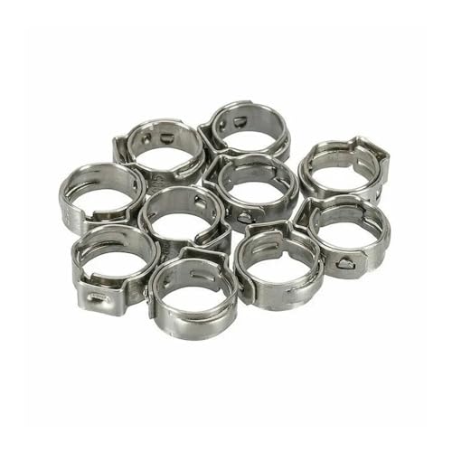 TAuyuGCT Edelstahl-Rohrschelle, 10 Stück Schlauchschellen, Einzelohr, stufenlos, 5,8–23,5 mm, 304 Edelstahl-Schlauchschellen, Cinch-Clip-Ringe for Abdichten von Schlauchklemmen(11.5-14.0mm) von TAuyuGCT