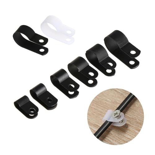 TAuyuGCT Edelstahl-Rohrschelle, 100 Stück R-Typ Nylon-Kabelclips Kunststoff P-Clips Schwarzes Nylon-Kabelbefestigungs-Fix-Hardware Elektrische Armaturen Schlauchklemmung(5.3mm White) von TAuyuGCT