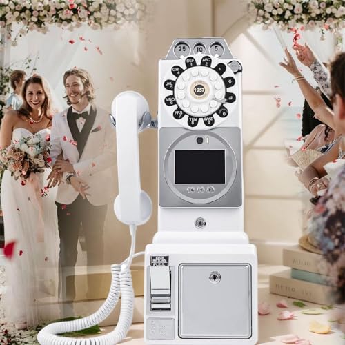 TBANVOO Retro-Stil Hochzeits-Video-Gästebuch, Telefon Retro-Telefonzelle Mp4 Nachrichtenaufnahme, Audio-Video-Nachrichtenbuch Telefon,64G von TBANVOO