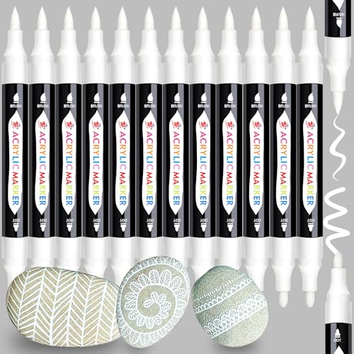 TBC The Best Crafts Acrylstifte Weiß 12 Stück, Doppelspitze Acrylstifte für Steine Wasserfest, Steine Bemalen Stifte, Acrylic Paint Marker, Glasmalstifte für Leinwand, Holz TBC The Best Crafts Acrylstifte Weiß 12 Stück, Doppelspitze Acrylstifte für Steine Wasserfest, Steine Bemalen Stifte, Acrylic Paint Marker, Glasmalstifte für Leinwand, Holz von TBC The Best Crafts
