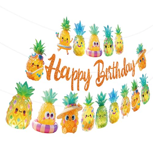 Ananas-Party-Banner, "Happy Birthday"-Girlande, Banner für Jungen und Mädchen, Motto-Party, Babyparty, Geburtstagsparty, 4 Stück Ananas-Party-Banner, "Happy Birthday"-Girlande, Banner für Jungen und Mädchen, Motto-Party, Babyparty, Geburtstagsparty, 4 Stück von TBEEJ