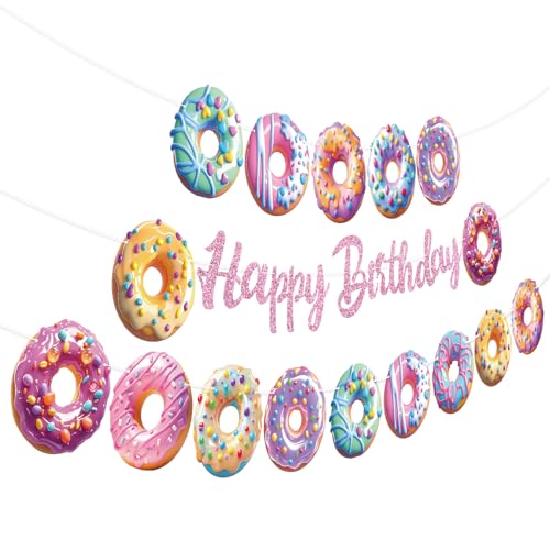 Donut-Party-Banner, "Happy Birthday"-Girlande, Banner für Jungen und Mädchen, Motto-Party, Babyparty, Geburtstag, Partyzubehör, 4 Stück Donut-Party-Banner, "Happy Birthday"-Girlande, Banner für Jungen und Mädchen, Motto-Party, Babyparty, Geburtstag, Partyzubehör, 4 Stück von TBEEJ