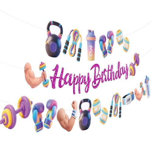 Party-Banner für Fitnessstudio, Fitness, 3 Stück, Happy Birthday, Girlande, Banner für Jungen und Mädchen, Thema, Babyparty, Geburtstagsparty-Zubehör Party-Banner für Fitnessstudio, Fitness, 3 Stück, Happy Birthday, Girlande, Banner für Jungen und Mädchen, Thema, Babyparty, Geburtstagsparty-Zubehör von TBEEJ
