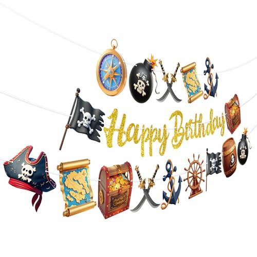 Piraten-Party-Banner, 3 Stück, Happy Birthday, Girlande, Banner für Jungen und Mädchen, Motto-Babyparty, Geburtstagsparty-Zubehör Piraten-Party-Banner, 3 Stück, Happy Birthday, Girlande, Banner für Jungen und Mädchen, Motto-Babyparty, Geburtstagsparty-Zubehör von TBEEJ